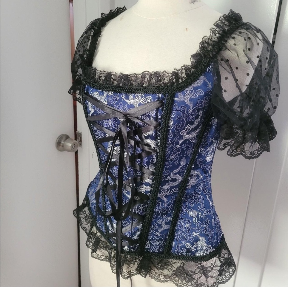 New corset with dragons royal blue and Black Lace-Up Women's Top L/M